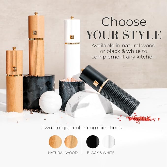 Wooden Salt and Pepper Grinder Set – Refillable Manual Salt and Pepper Mills - Image 7