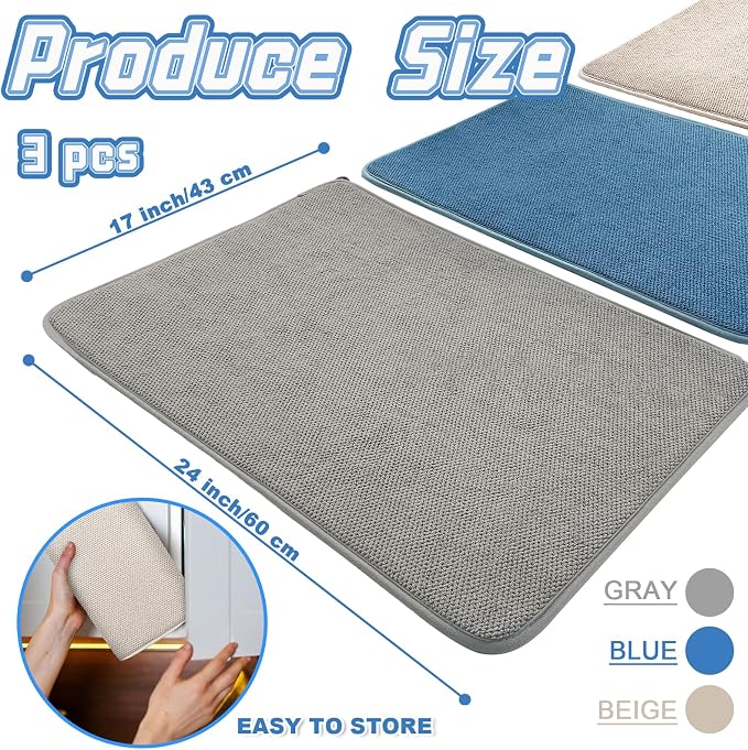 3 Pack XXL Dish Drying Mats, 24×17" Absorbent Microfiber Dishes Drainer Mats - Image 4