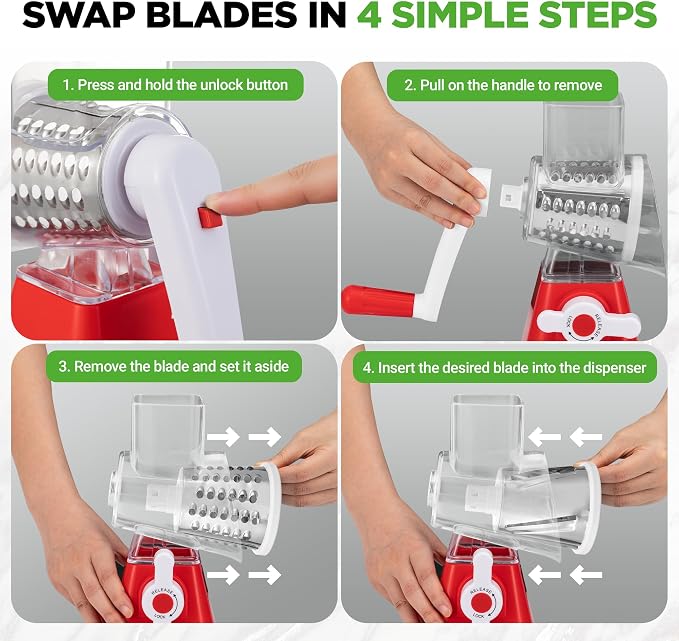 Nutrichef 3 in 1 Cheese Grater & Shredder | Strong Suction Base, Rotary Handle - Image 3