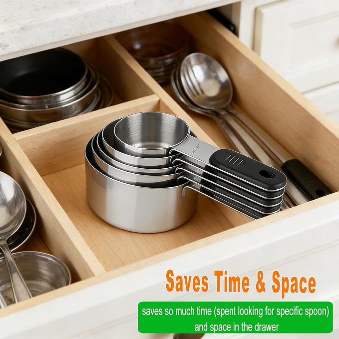 Magnetic Handles 5 Piece Stainless Steel Measuring Cups, Kitchen Gadgets - Image 6