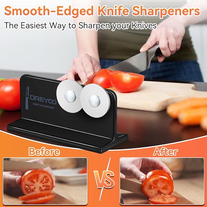 Dreyoo Cutlery Pointed Edge Knife Sharpener, Double Sided Stainless Steel - Image 4