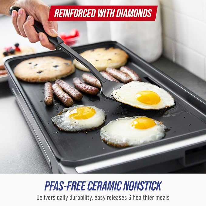 Blue Diamond 20” x 10.5” Extra Large Electric Griddle, Healthy Ceramic Nonstick - Image 2