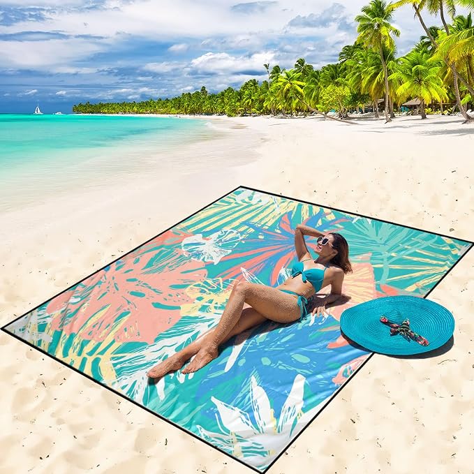 WIWIGO Beach Blanket Waterproof Sandproof Beach Mat 79" X 83"/10'x9'for 2-8 by WIWIGO