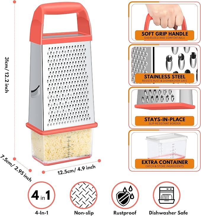 Urbanstrive Cheese Grater With Container, Professional Cheese Grater with Handle - Image 2