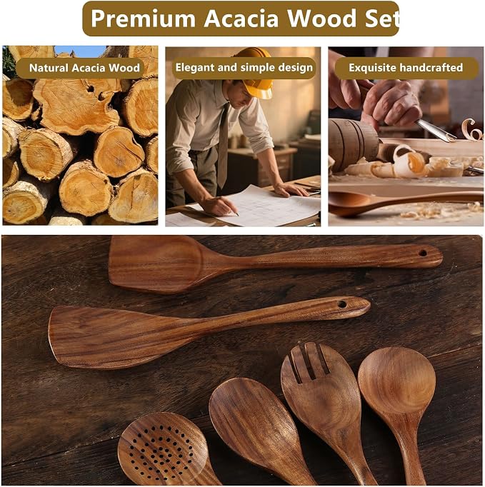 6 Pack Wooden Spoons For cooking – Heat-Resistant Wood Spatula - Image 7