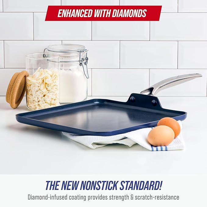 Blue Diamond 11" Nonstick Square Griddle Pan, Non Toxic PFAS-Free Diamond - Image 2