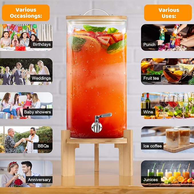 Beverage Dispenser 2.9 Gallon, Glass Drink Dispenser - Image 7