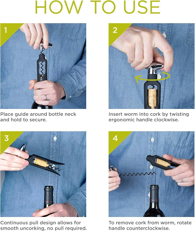 True Self Pulling Corkscrew Wine Opener, Durable Plastic - Image 4