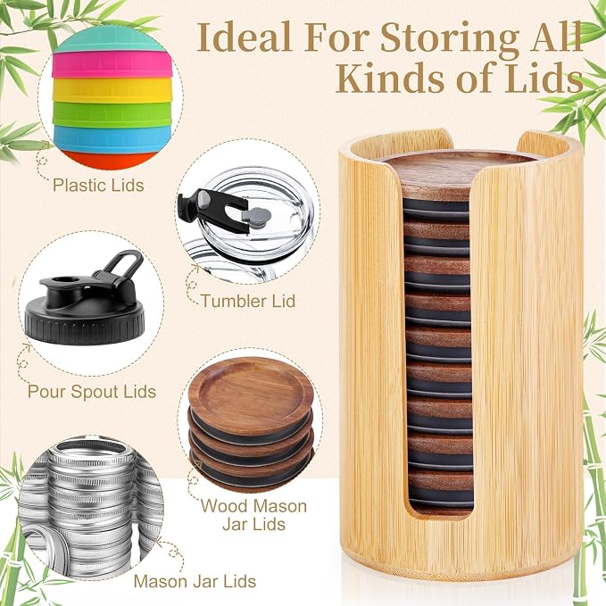 2 Pack Mason Jar Lid Organizer Bamboo Ball Jar Wooden Storage Accessories - Image 6