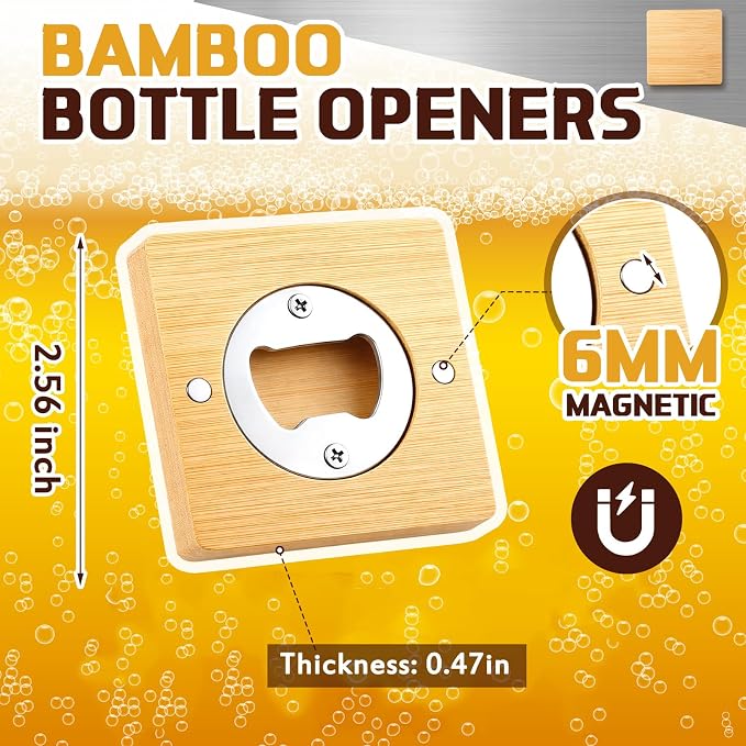 Vesici 24 Pcs Magnetic Bottle Opener 2.5in DIY Bamboo Square Shape Beer Openers - Image 2
