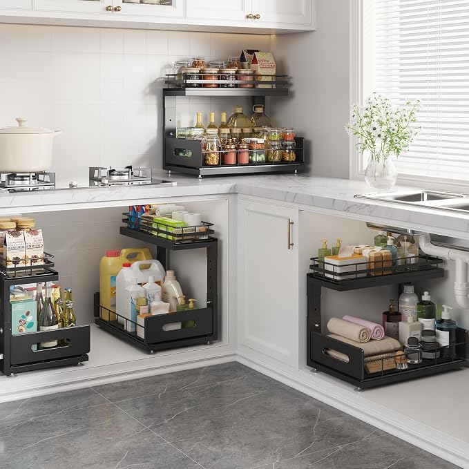 Under Sink Organizer Upgrade To Professional Rails, 2-Tier Dual Pull Out - Image 4