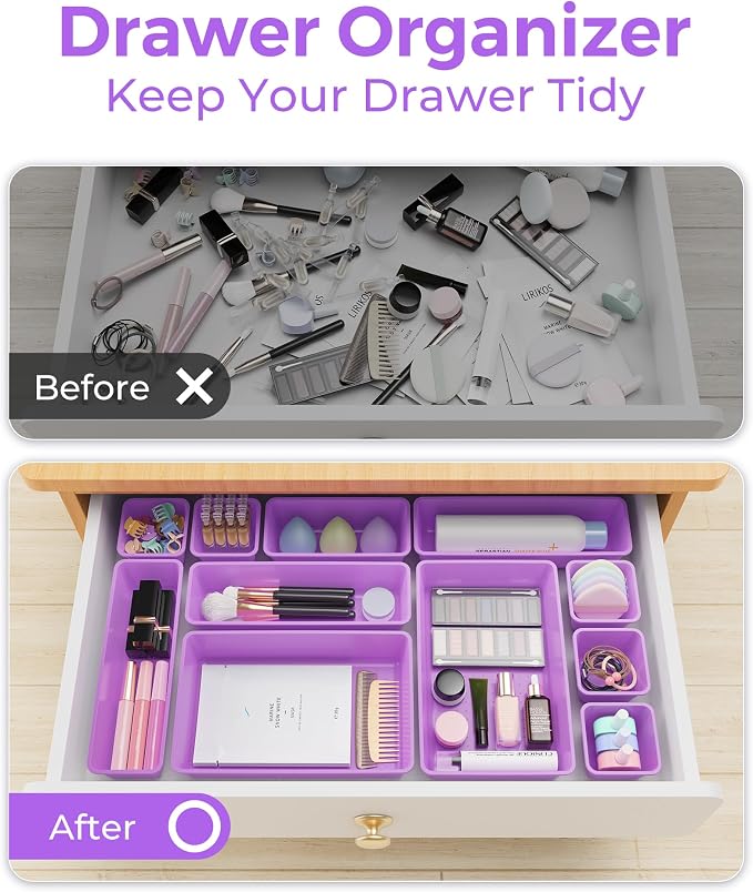 BiuLeon 25 PCS Plastic Drawer Organizers Set, 4-Sizes Vanity and Makeup - Image 4