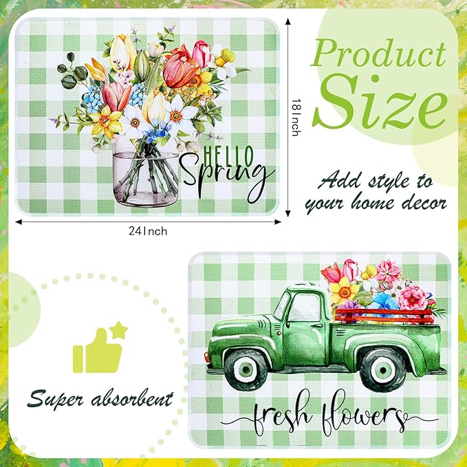 SiliFine 2 Pcs Dish Drying Mat for Kitchen, Spring Floral Absorbent Microfiber - Image 2