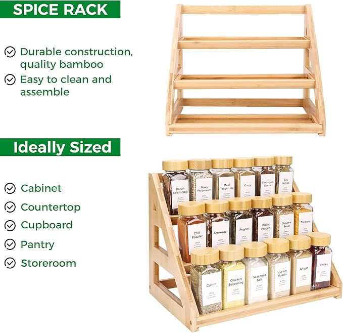 Spice Rack, Spice Organizer -3 Tier Bamboo Spice Racks, Solution - Image 3