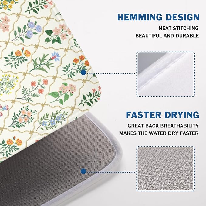 Floral Dish Drying Mat for Kitchen Counter Spring Summer Wild Flowers Diamond - Image 4