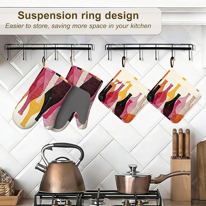 Red Wine Bottle Oven Mitts and Pot Holders Sets, Silicone Kitchen Mitts - Image 5