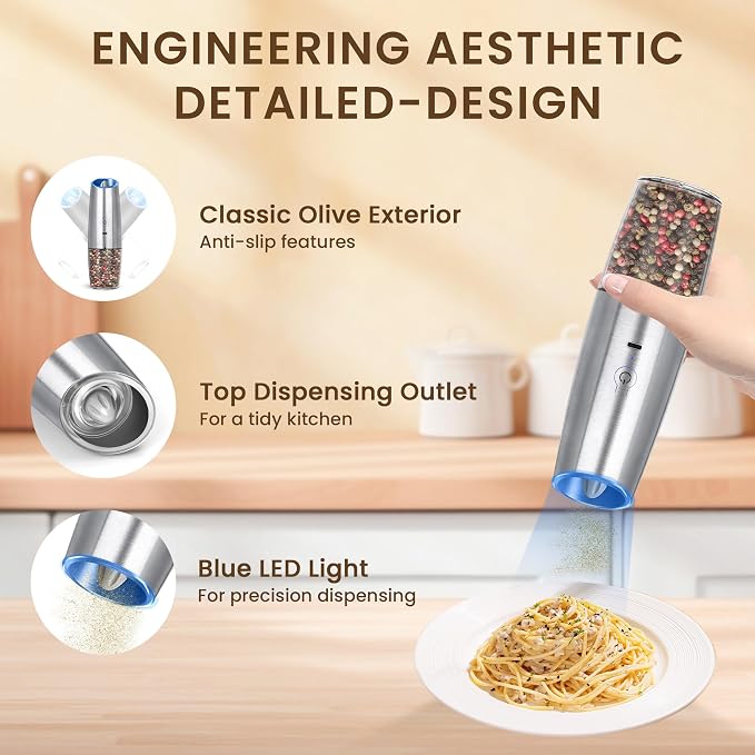 Rechargeable Electric Salt And Pepper Grinder Set, Automatic Gravity Electric - Image 4