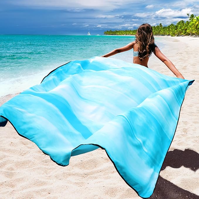 WIWIGO Beach Blanket Waterproof Sandproof Beach Mat 79" X 83"/10'x9'for 2-8 - Image 3