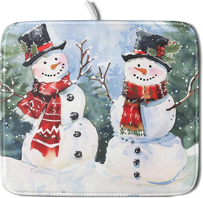 Winter Dish Drying Mat 16 x 18 Inch Xmas Snowman Pattern Dish Drying Pad by Unknown