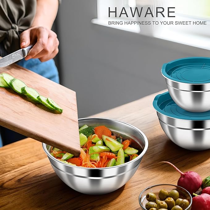 HaWare Mixing Bowls with Airtight Lids, 6-Piece Stainless Steel Salad Bowls - Image 7