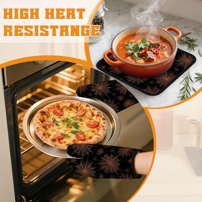 Halloween Oven Mitts and Pot Holders Set, Spider Web Kitchen Decor Heat - Image 6