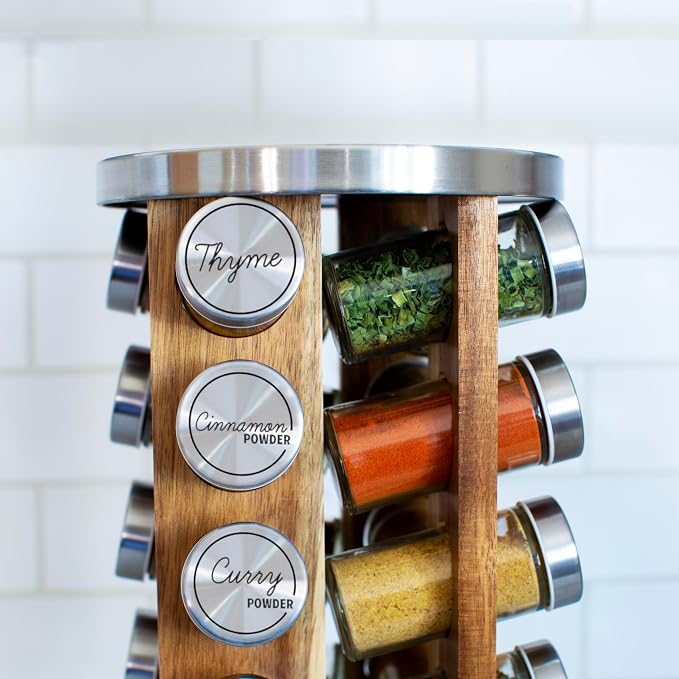 Orii 20 Jar Rotating Light Acacia Wood Spice Rack - Image 6
