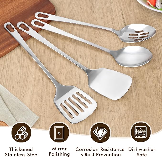 4 Pcs Cooking Utensils Set, Stainless Steel Kitchen Utensils, Heat Resistant - Image 2