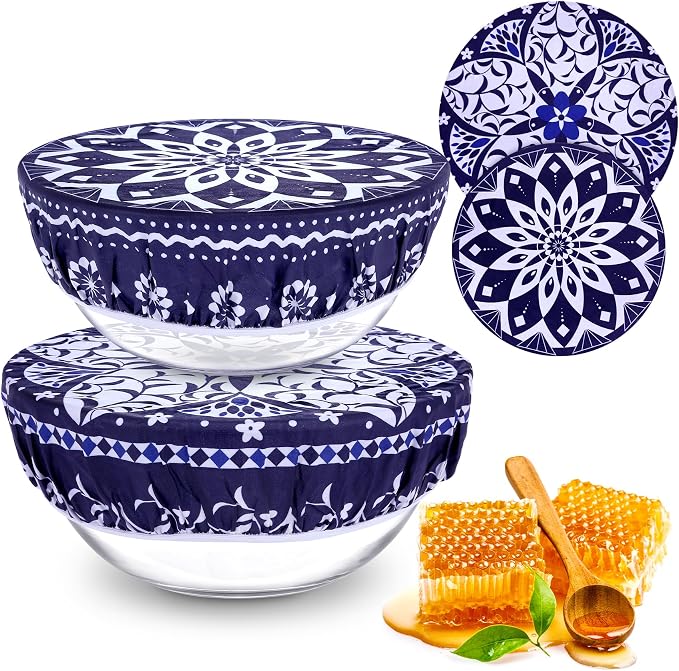 2 Large Reusable Beeswax Bowl Covers by Revahope