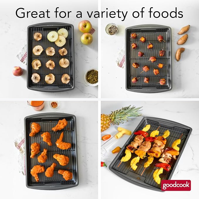 GoodCook 15” x 10.5” Nonstick Carbon Steel Baking Pan & Raised Wire Rack – - Image 3