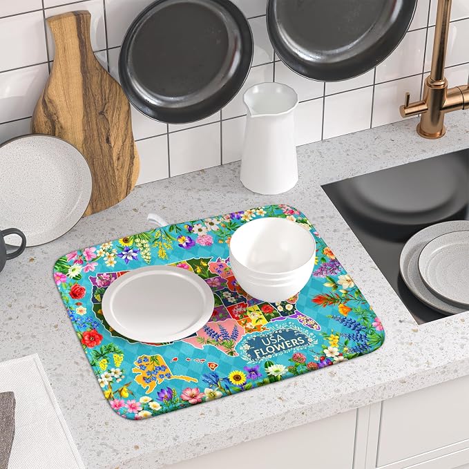 Flower Map Dish Drying Mat American Floral Decoration Coffee Mat - Image 6