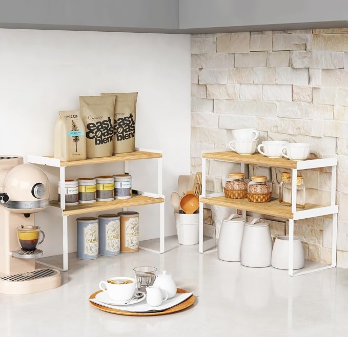 Goozii Kitchen Cabinet Organizer Shelf Set of 4, Large Stackable Pantry - Image 3