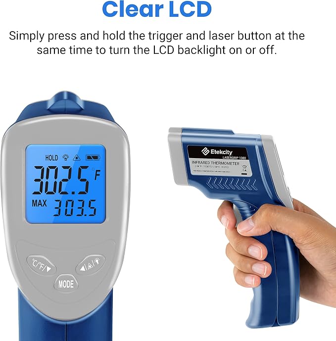 Etekcity Infrared Thermometer Laser Temperature Gun 1080, -58°F~ 1130°F - Image 9
