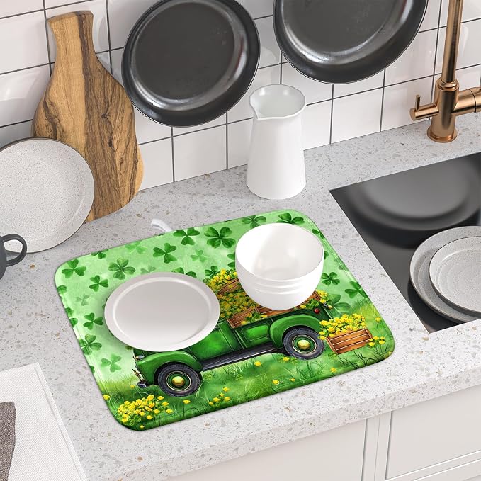 Holiday Truck Drying Dish Mat Green Lovely Clovers Decoration Cloth Dish Drain - Image 6