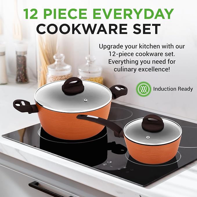 NutriChef Professional 12-Piece Brown Nonstick Cookware - Image 2