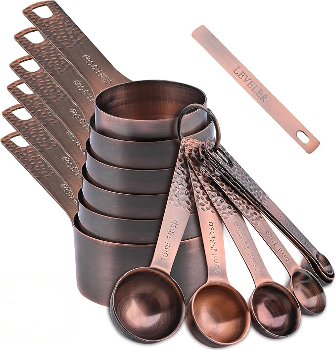 Measuring Cups and Spoons Set 14, Copper Measuring Cups and Spoons Set by Smithcraft