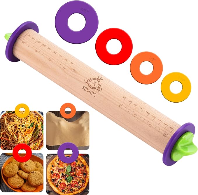 Kitchtic Rolling Pin with Thickness Rings by KITCHTIC