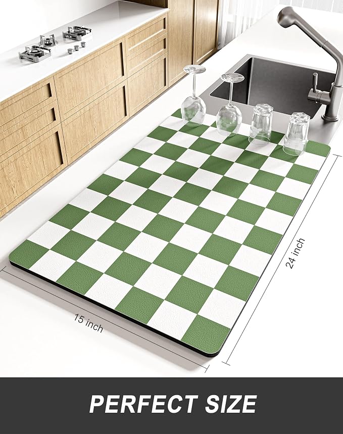 Rnivvi Dish Drying Mat for Kitchen Counter, XL 15 x 24" Cute Checkered - Image 2
