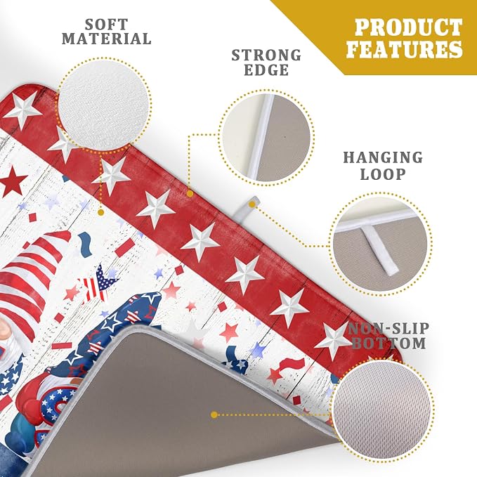 Giwawa 4th of July Gnomes Dish Drying Mat 18x24 inch Patriotic Elf Usa Stars - Image 4