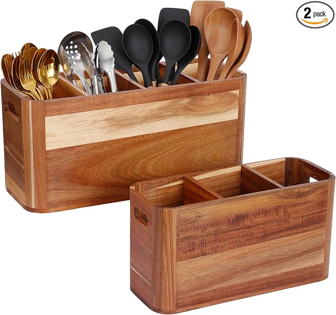 2PC Wooden Kitchen Utensil Holder by Unknown
