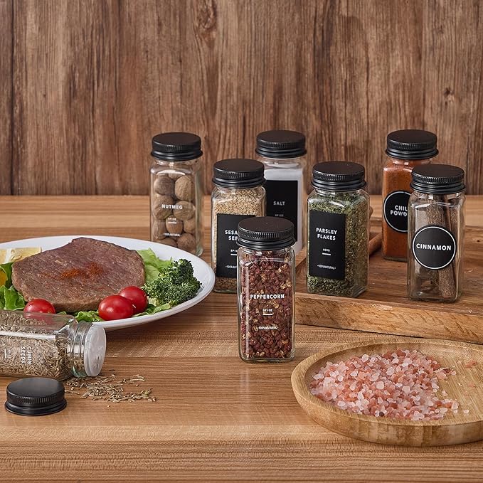 48 Glass Spice Jars with 576 Labels-Spice Jars with Black Metal Caps, 4oz Empty - Image 6