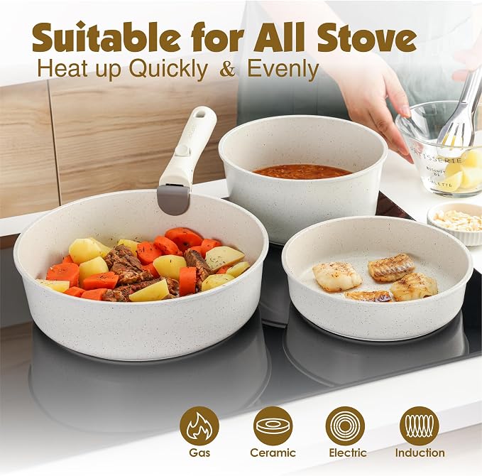 SENSARTE 24 Piece Pots and Pans Set, Nonstick Detachable Handle Cookware - Image 6