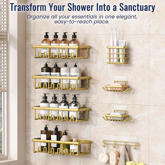 8 Pack Adhesive Rustproof Shower Shelves - Image 3
