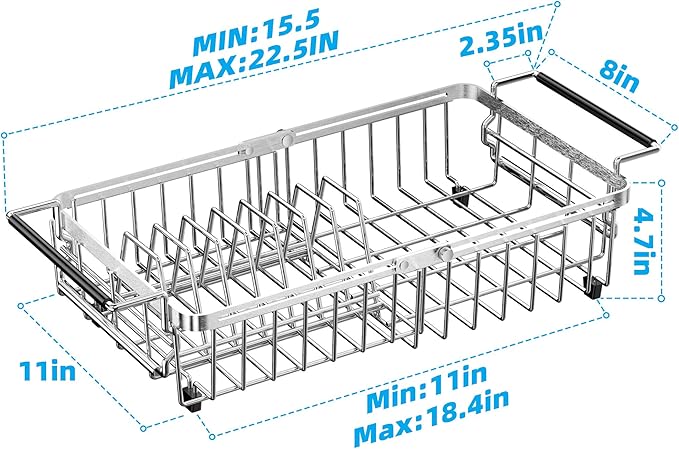 Expandable Over The Sink Dish Drying Rack, Anti-Rust Stainless Steel in Sink - Image 5