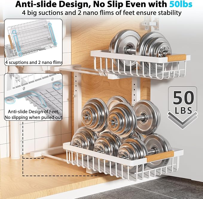 Liuoud Under Sink Organizer 2 Pack, 2 Tier Slide Out Large Capacity Height - Image 4