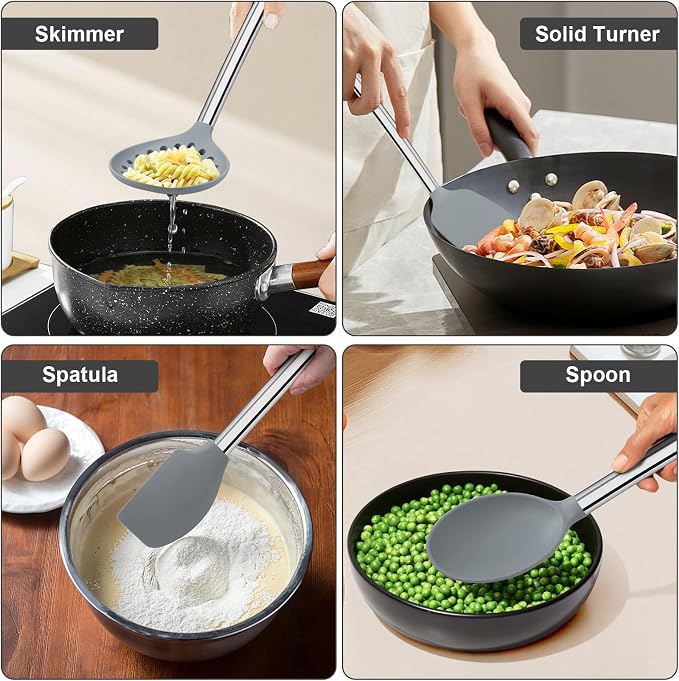 8 PCS Cooking Utensils Set, Vayvnt Silicone Kitchen Spatula Set - Image 7
