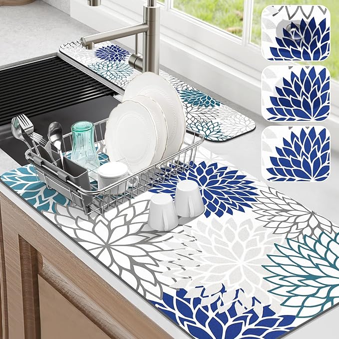 Findosom 2PCS 17" x 32" Dish Drying Mat & 24" x 5.5" Sink Splash Guard by Findosom
