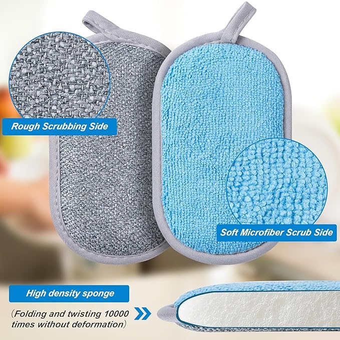 Dual-Sided Multi-Purpose Scrub Sponges, Non-Scratch Dishwashing Sponges - Image 2