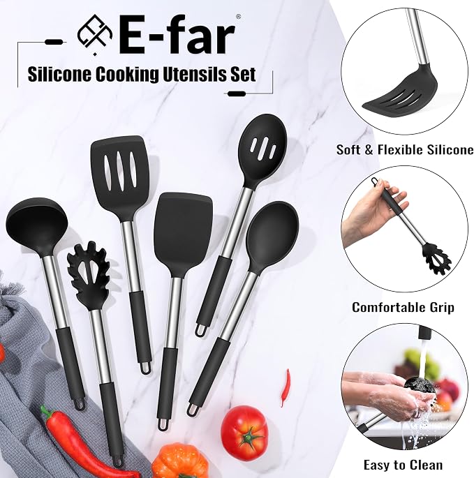 E-far 14 Pieces Silicone Cooking Utensils Set, Kitchen Utensils Set - Image 4