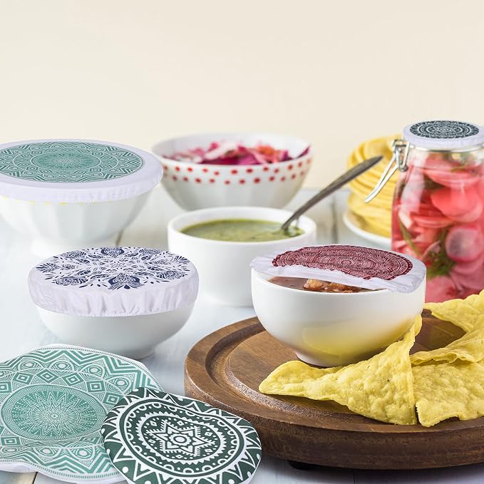 Patelai 10 Pcs Bowl Covers Reusable in 5 Size Stretch Cloth Fabric Elastic Food - Image 5