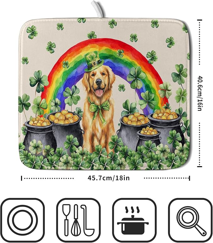St Patricks Day Drying Mat Samll Lucky Clovers Green Kitchen Decor Counter Mats - Image 2